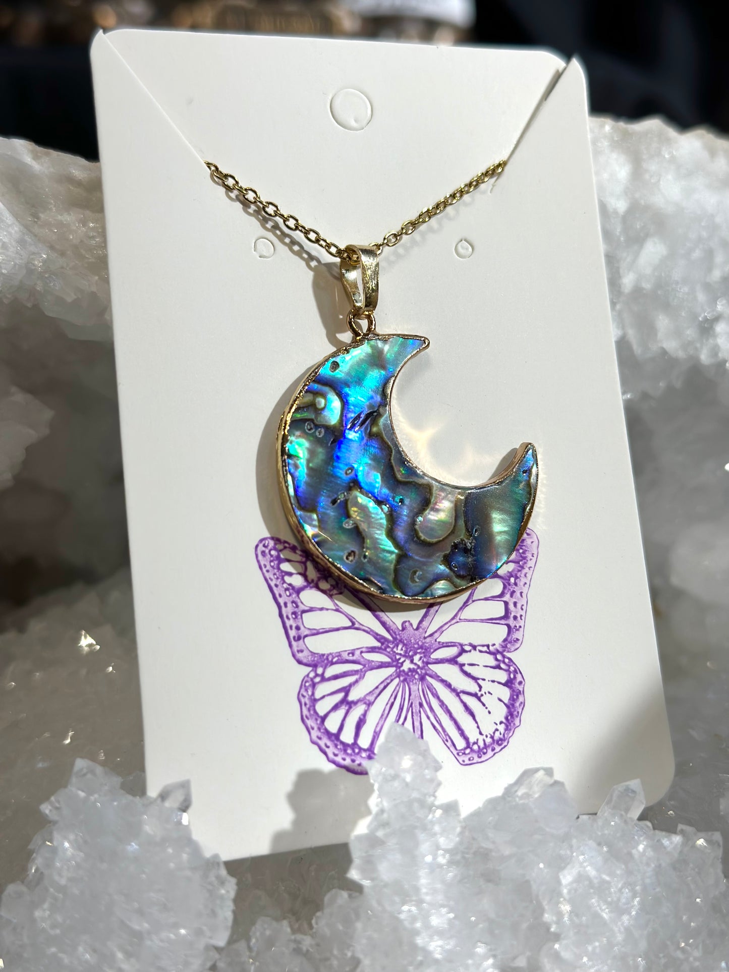 Large Abalone Shell Moon Necklace